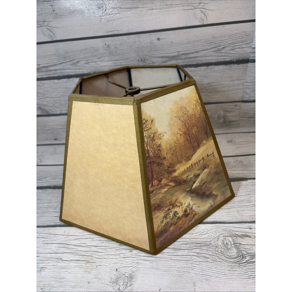 Country Cottage Print Hexagon Paper Canvas Shade Oil Chimney Lamp Scenery